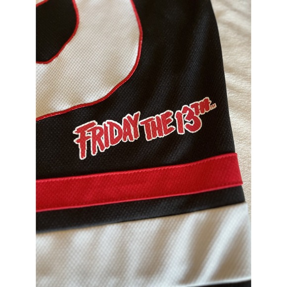 Friday The 13th Jason Voorhees Hockey Jersey Men's‎ S/P Black Red Horror Patch - Picture 8 of 10